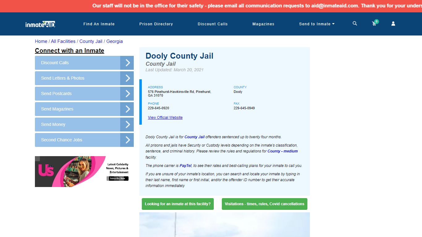 Dooly County Jail - Inmate Locator - Pinehurst, GA